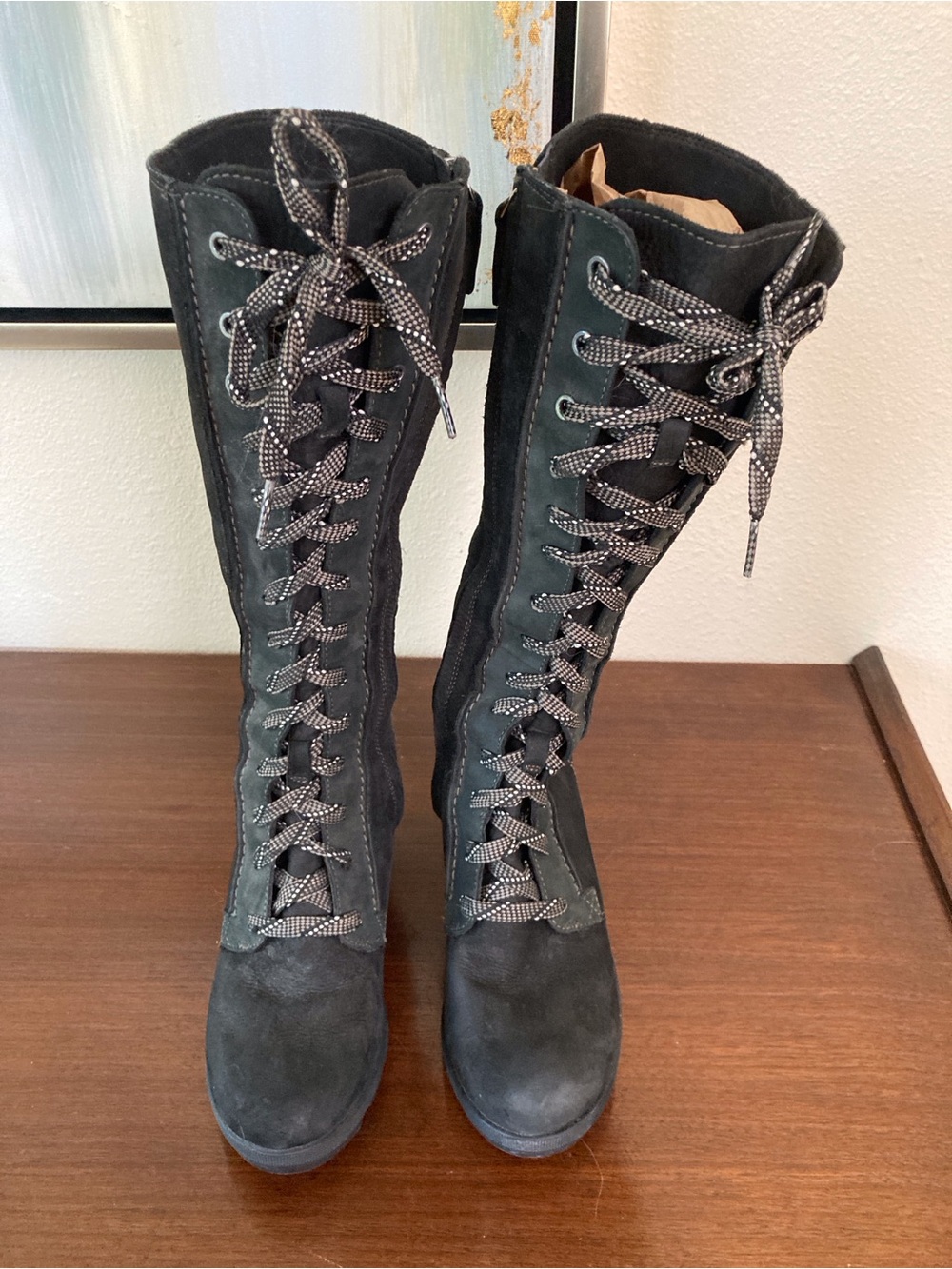 Sorel Black Lace-Up Knee-High Suede Boots